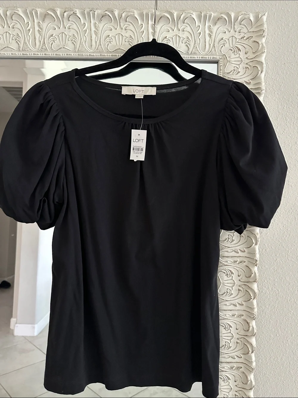 LOFT Black Puff Sleeve Cotton Blouse